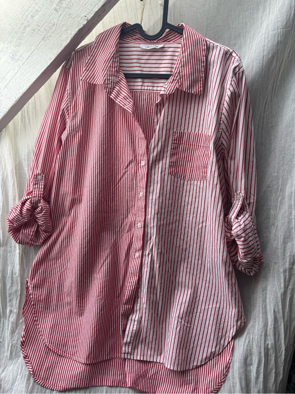 Red & White Vertical Stripe Button-Up Tunic